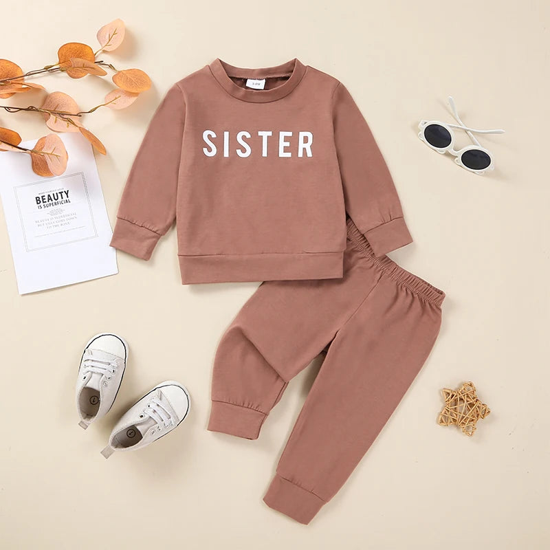 Toddler Girls Outfit Letter Print Long Sleeve Sweatshirt +Elastic Waist Pants Set Baby Fall Clothes