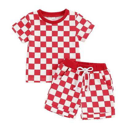 2023-12-19  0-3Y Toddler Baby Girl Summer Short Outfit Checkered Plaid Short Sleeve T-Shirt Drawstring Shorts Set