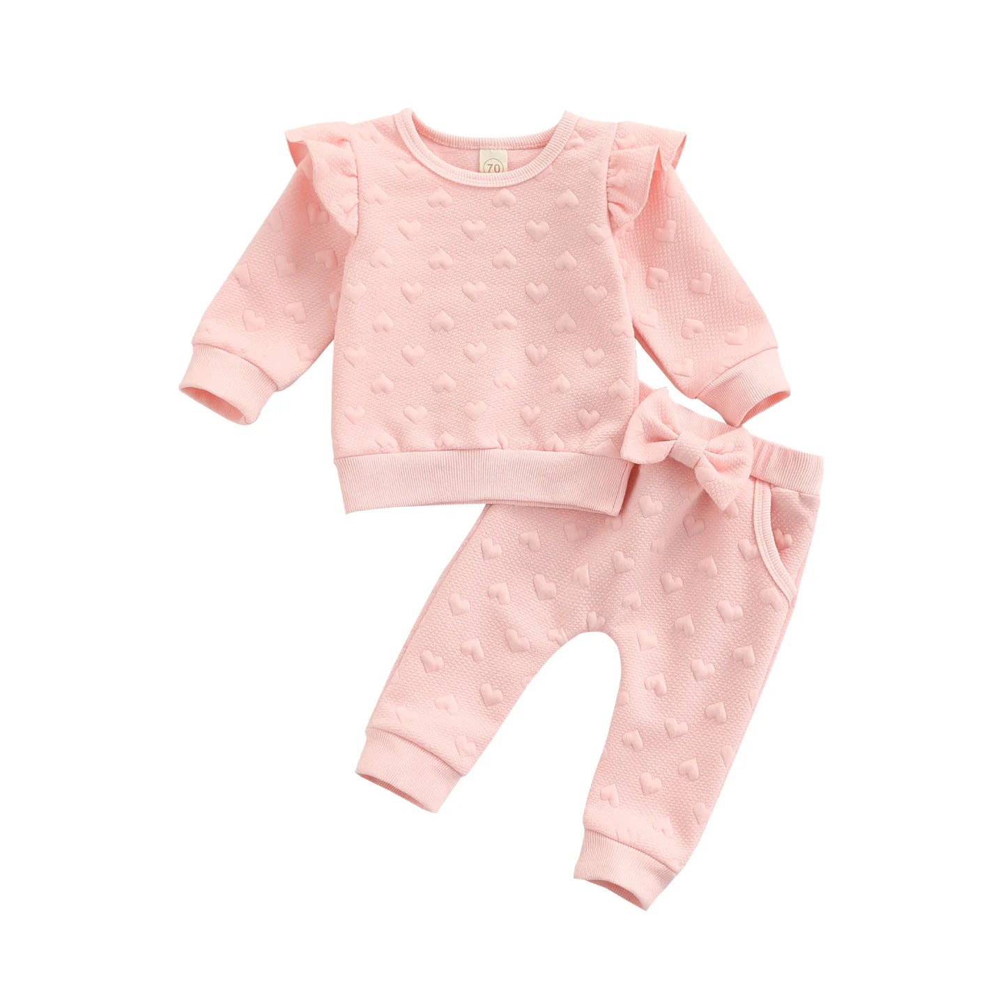 0-24M Newborn Infant Baby Girl 2Pcs Autumn Clothing Set Long Sleeve Heart Printed Top Shirt Long Pants 