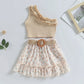  Toddler Baby Girl Summer Outfit One Shoulder Ribbed Tank Tops Ruffle Floral Skirt with Belt Set