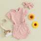 Newborn Baby Girl Clothing Sets Kids Cotton Floral Print Short Sleeve Pullover T-Shirts+High Waist Shorts+Headwear