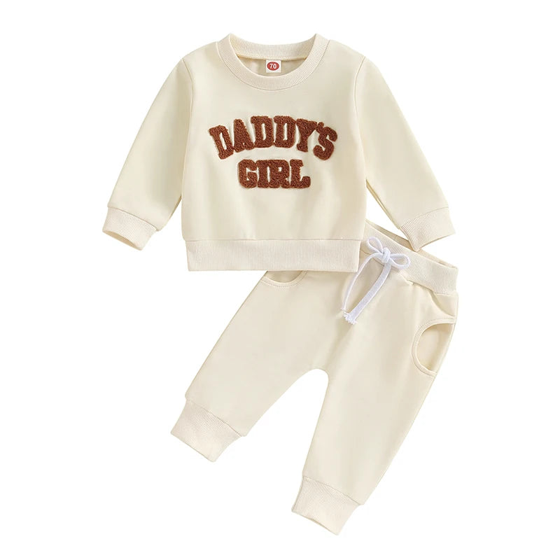 2023-08-08  0-3T Newborn Baby Girls Sweat Outfits Letter Print Sweatshirt Long Pant Fall Winter Baby Clothes Set