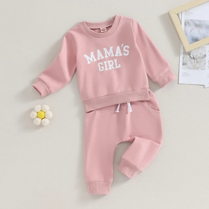 0-3T Baby Girls Clothes Outfit Long Sleeve Letters Print Sweatshirt Elastic Waist Sweatpants Fall Clothes