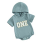  6-18M Infant Baby Boys Summer Hooded Romper Short Sleeve One Letter Embroidery Casual Jumpsuits
