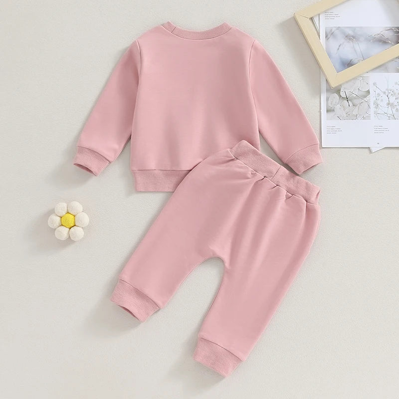 0-3T Baby Girls Clothes Outfit Long Sleeve Letters Print Sweatshirt Elastic Waist Sweatpants Fall Clothes