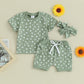 Toddler Baby Girls Clothes Sets Floral Print Short Sleeve T-Shirtswith Shorts and Hairband Summer Outfit