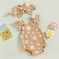  0-18M Infant Baby Girl Suspender Jumpsuit Set Floral Print Ruffled Flying Sleeve Bodysuit Headband