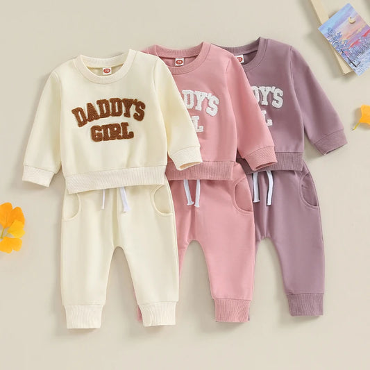 2023-08-08  0-3T Newborn Baby Girls Sweat Outfits Letter Print Sweatshirt Long Pant Fall Winter Baby Clothes Set