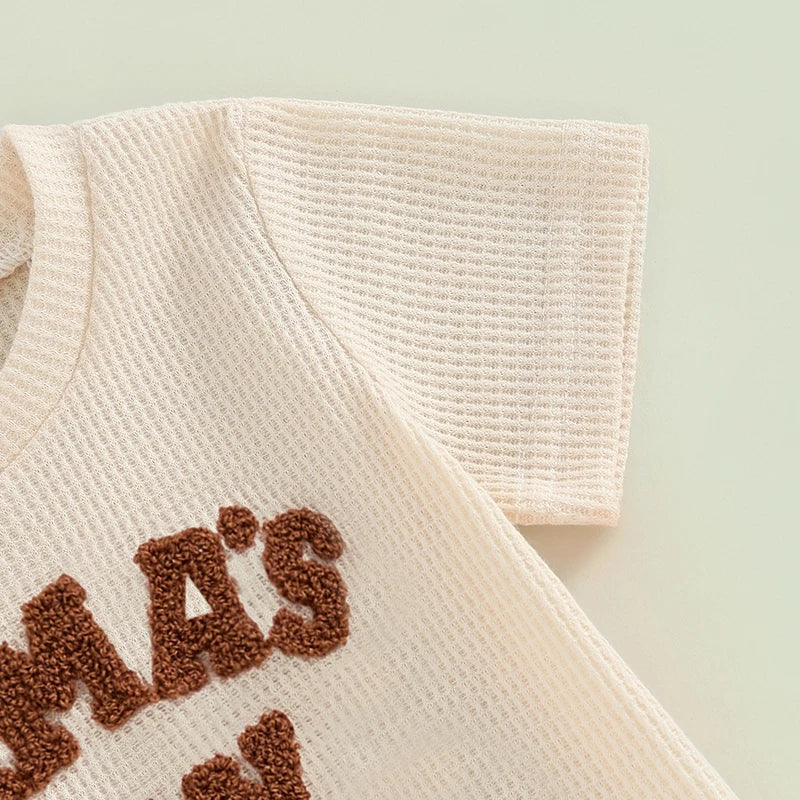 2024-01-20  Summer Baby Boy Clothes Letter Embroidery Short Sleeve T-Shirt Shorts Set 2Pcs Waffle Knit Outfit