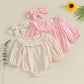 3M-18M Baby Girl Fall Outfits Long Sleeve Solid Color Ruffle Romper with Headband Set Infant Clothes