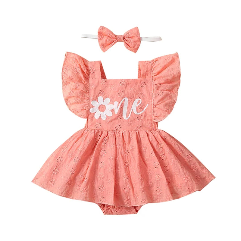  0-18M Newborn Baby Girl Bodysuit Otter Print Romper Set with Floral Flying Sleeves Bow Headband