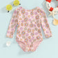 Kids Girls Bikini Long Sleeve Swimsuit Backless Tie-Up Flower Print Swimwear for Summer Beach