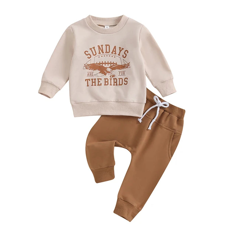 Toddler Boys Clothes Set Letter Eagle Print Crew Neck Long Sleeve Sweatshirts and Long Pants 2Pcs