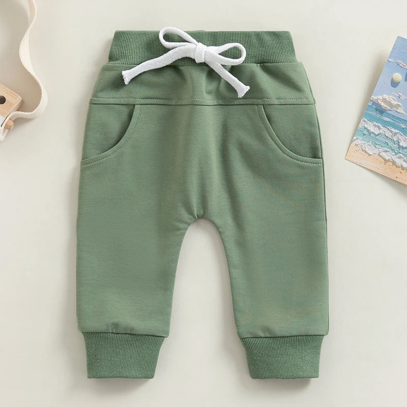  0-3Years Toddler Baby Boys Sweatpants Elastic Waist Drawstring Solid Fall Trousers Pockets Casual Clothes