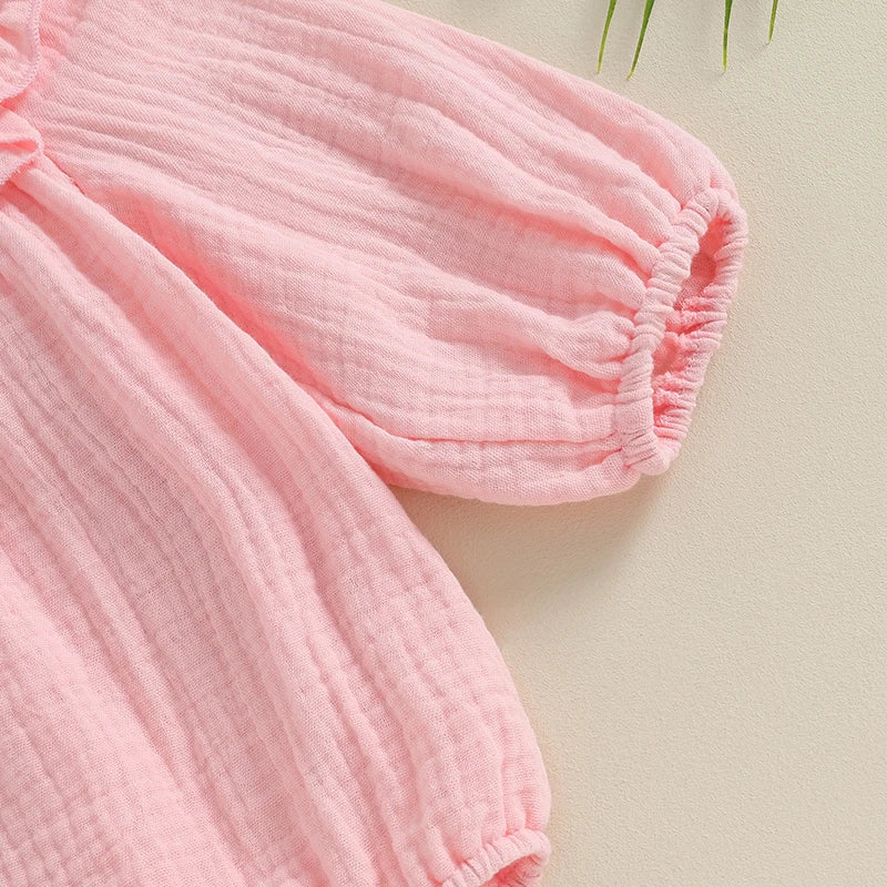3M-18M Baby Girl Fall Outfits Long Sleeve Solid Color Ruffle Romper with Headband Set Infant Clothes