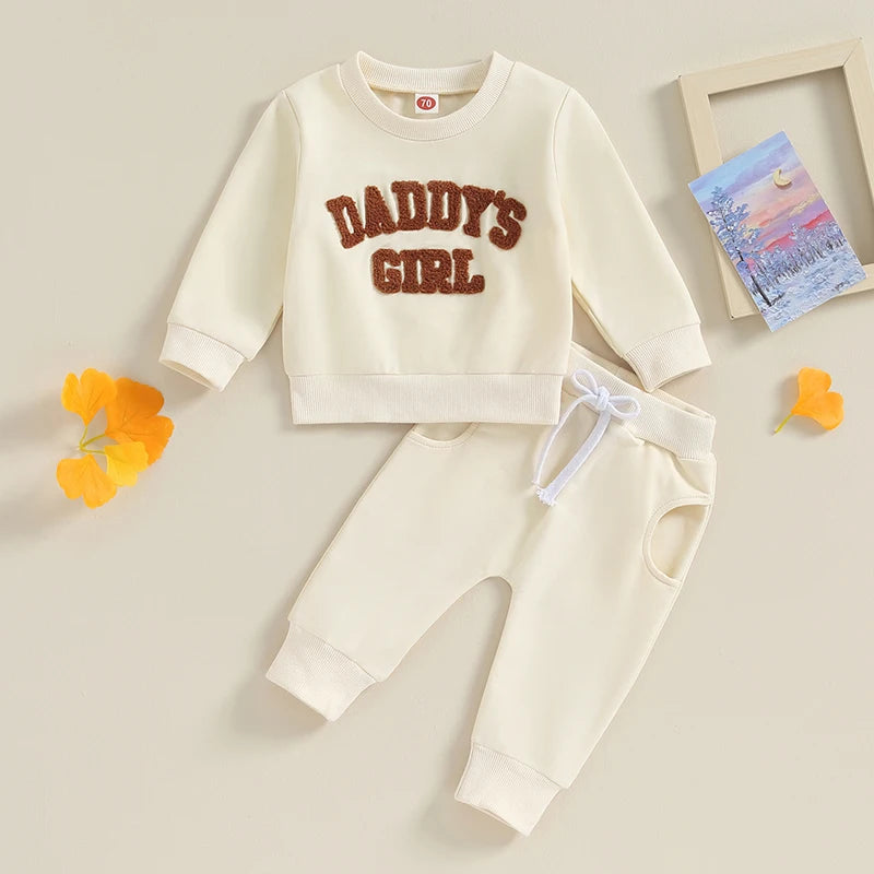 2023-08-08  0-3T Newborn Baby Girls Sweat Outfits Letter Print Sweatshirt Long Pant Fall Winter Baby Clothes Set