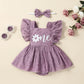  0-18M Newborn Baby Girl Bodysuit Otter Print Romper Set with Floral Flying Sleeves Bow Headband