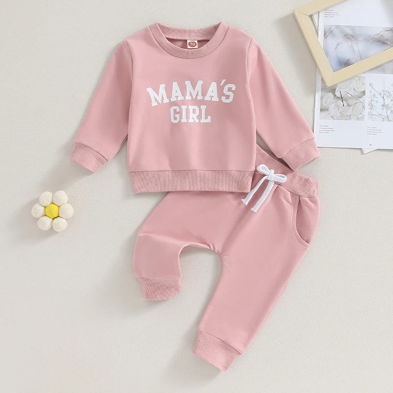 0-3T Baby Girls Clothes Outfit Long Sleeve Letters Print Sweatshirt Elastic Waist Sweatpants Fall Clothes