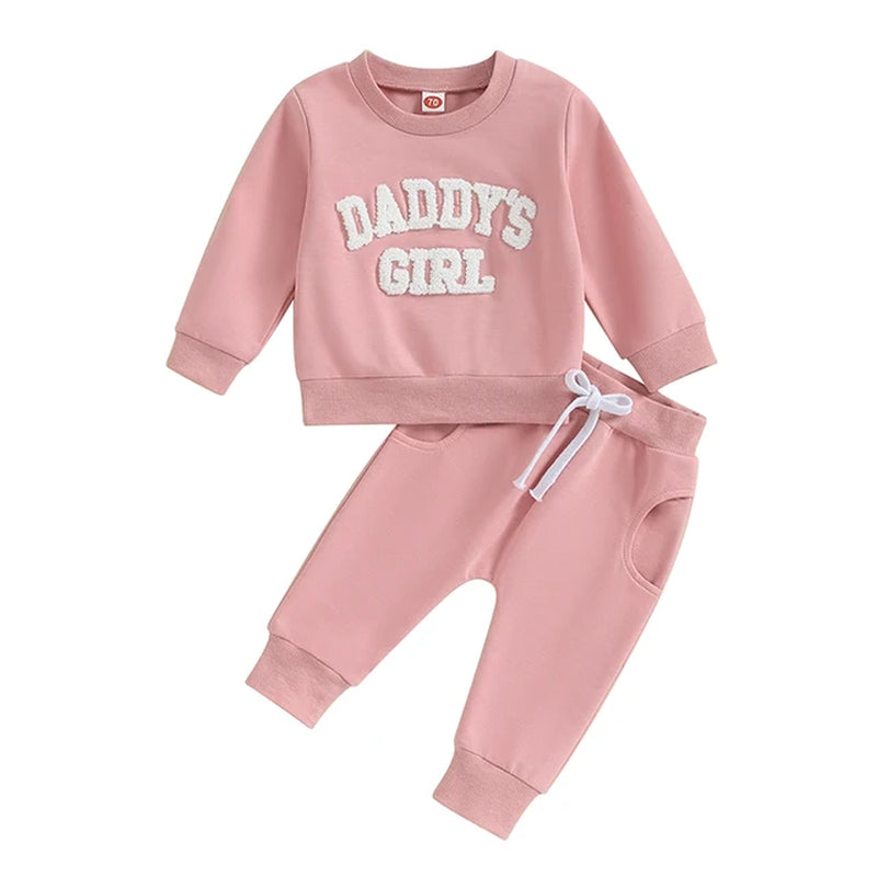 2023-08-08  0-3T Newborn Baby Girls Sweat Outfits Letter Print Sweatshirt Long Pant Fall Winter Baby Clothes Set